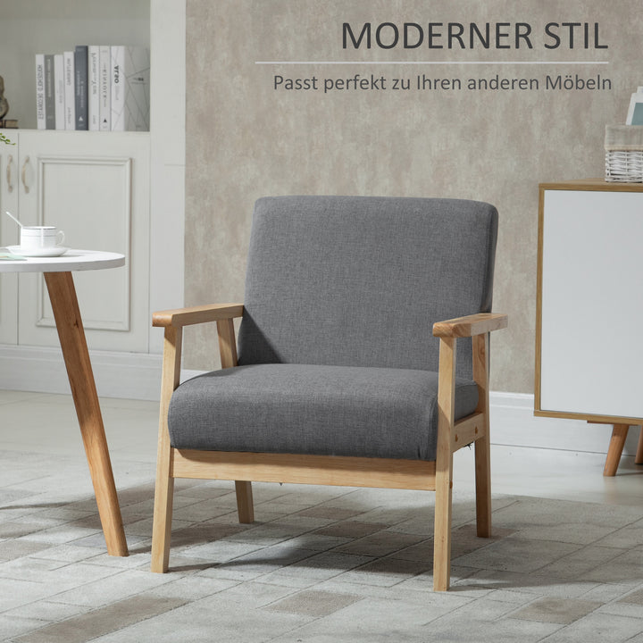 Skandinavisk accentstol, massivt træ, linnedlook, 64 cm x 70 cm x 72 cm, grå + natur