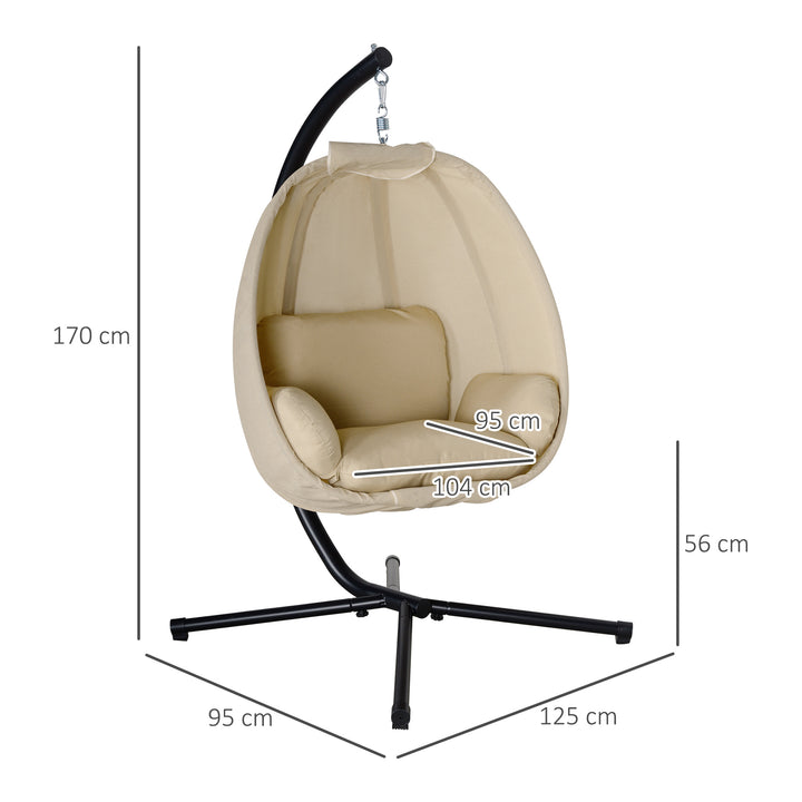 Hængestol, ægformet gyngesæde med blød hynde, egnet til indendørs og udendørs brug, 125l x 95b x 170h cm, khaki