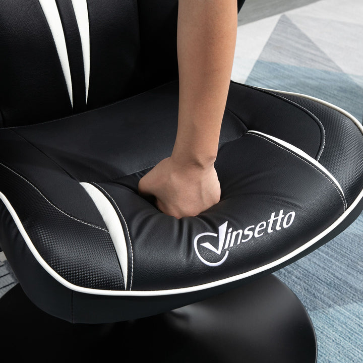 Gaming chair ergonomisk computerstol med gyngefunktion drejestol højdejusterbar stål sort+hvid 67 x 70 x 106-112 cm