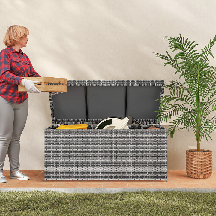 Rattan pudeboks 380l vejrbestandig pudeboks med låg opbevaringsplads uv-resistent 130 x 61 x 65 cm mørkegrå