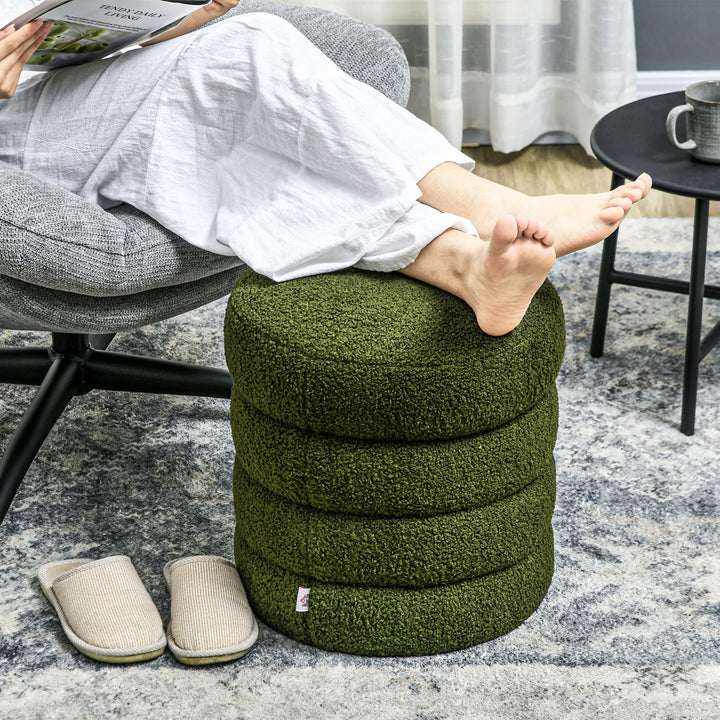 Skammel, rund, teddy fleece, op til 120 kg, ø40x45h cm, grøn