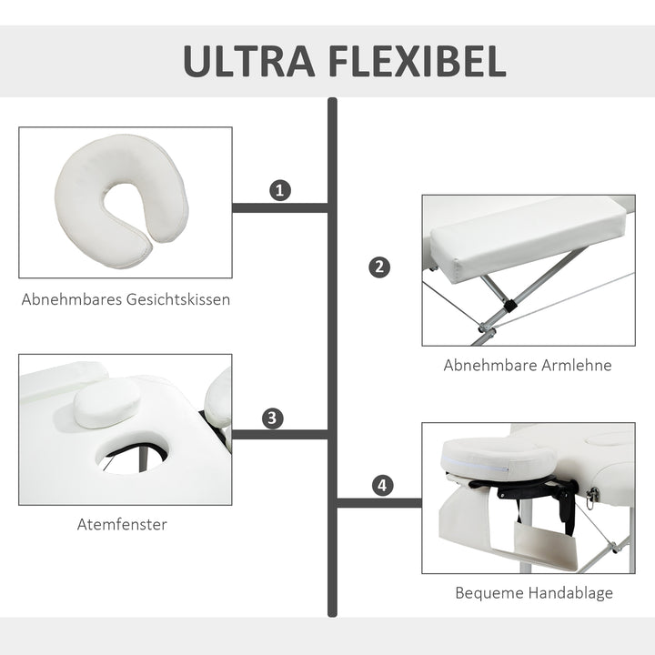 Massageborde foldbare kosmetikborde højdejusterbar massagebord massageseng aluminium skumplast hvid 215 x 81 x 61-84 cm