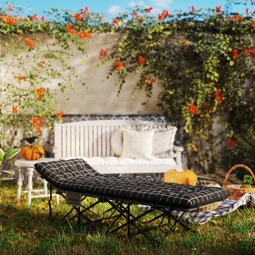 Sammenklappelig campingseng, feltseng med madras, ergonomisk, metalramme, sort