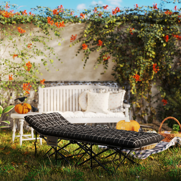 Sammenklappelig campingseng, feltseng med madras, ergonomisk, metalramme, sort