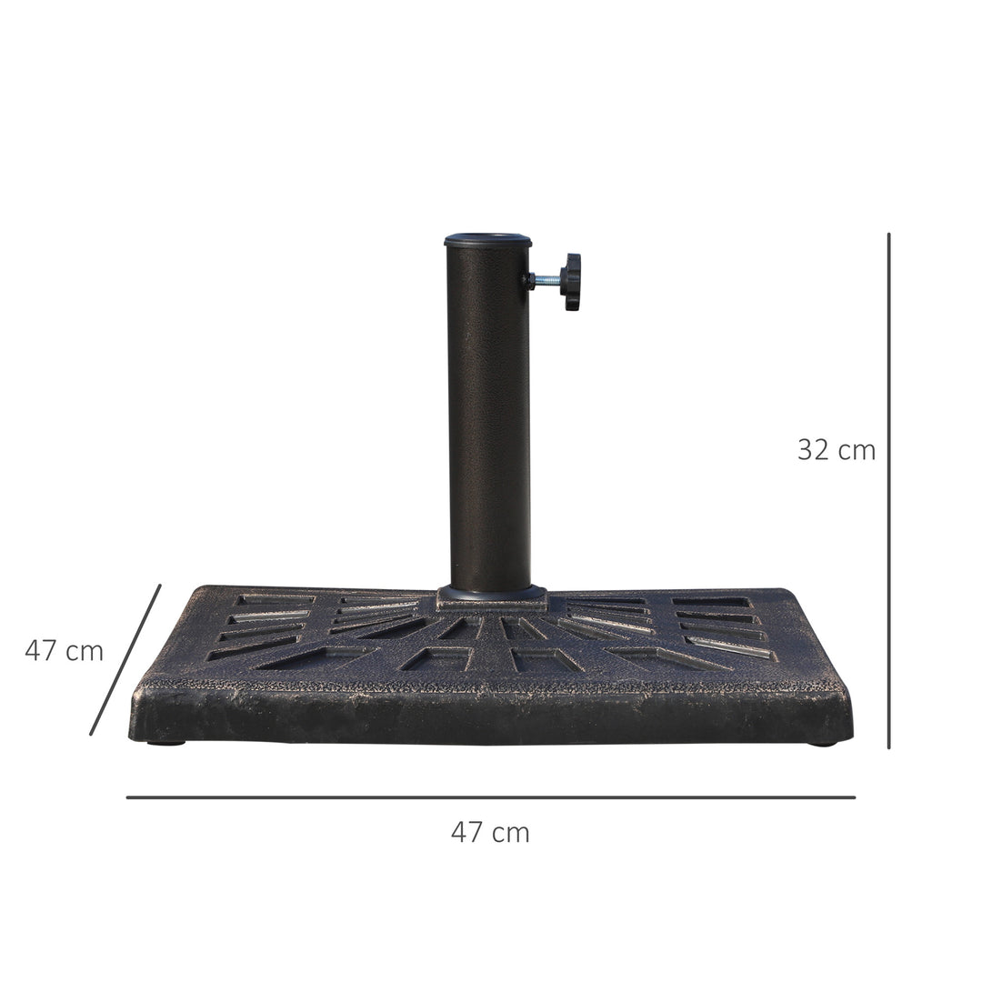 Parasolfod 15 kg, firkantet parasolstativ, parasolholder, parasolvægt, stativ til parasoller med 38 mm rørdiameter, til altan, terrasse, have, bronze
