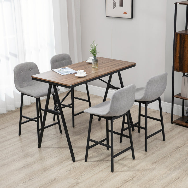 Barbord med barstole i industrielt design, knapsyninger, 120 cm x 60 cm x 91 cm, lysegrå
