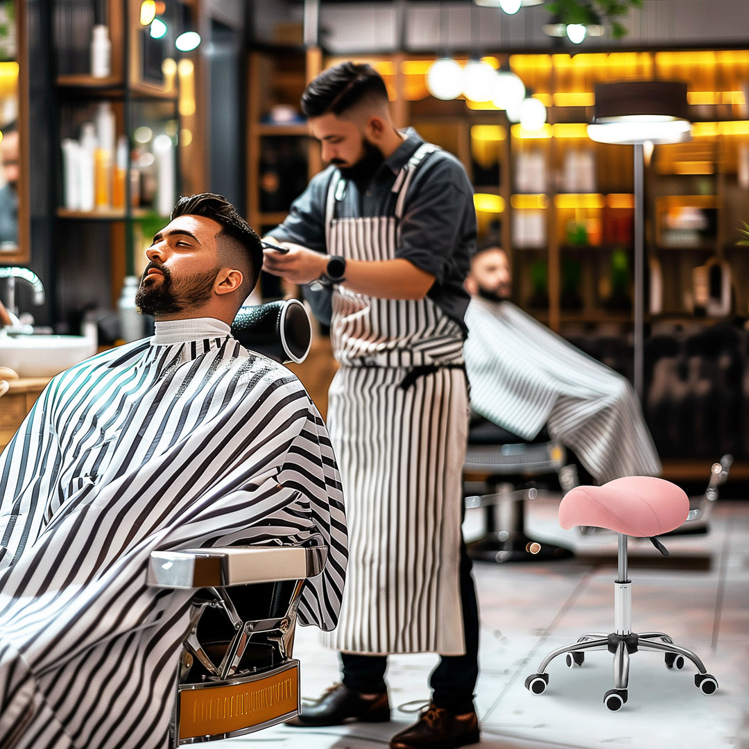 Højdejusterbar rulleskammel (49-61 cm), 360° drejelig arbejdsskammel, kontorskammel til kontor, salon, massage, spa, lyserød