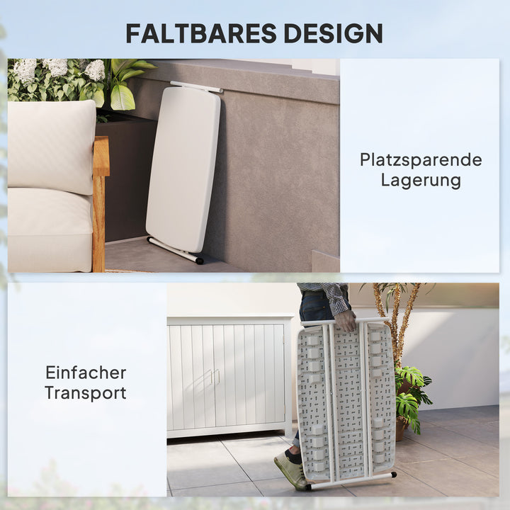 Havebord, bærbart udendørsbord lavet af plastik og metal, bistrobord, til terrasse, have, hvid