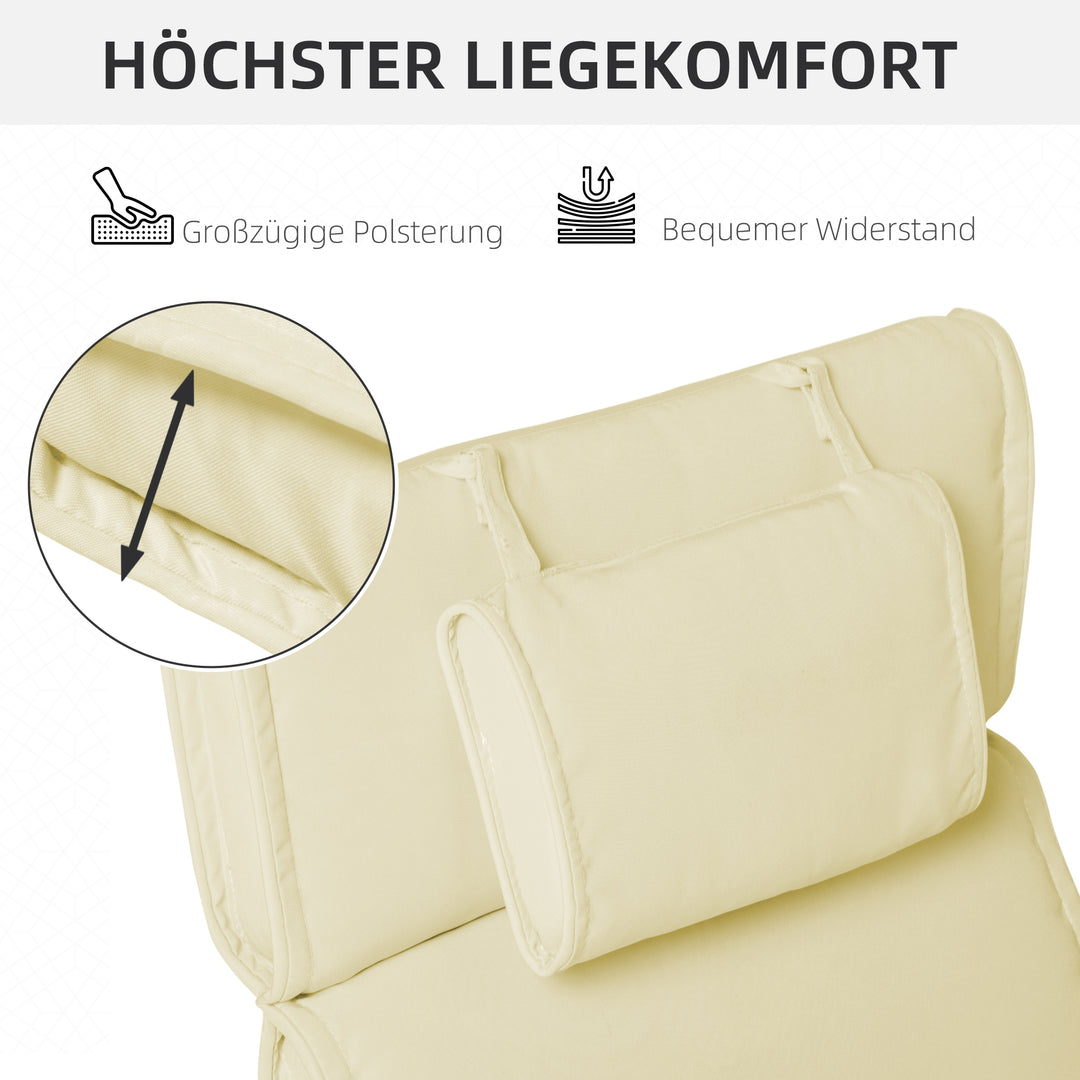 Liggehynde, haveliggestol med aftagelig nakkestøtte, betræk polyester + bomuldsfiber, cremehvid, 198 x 53 x 5 cm