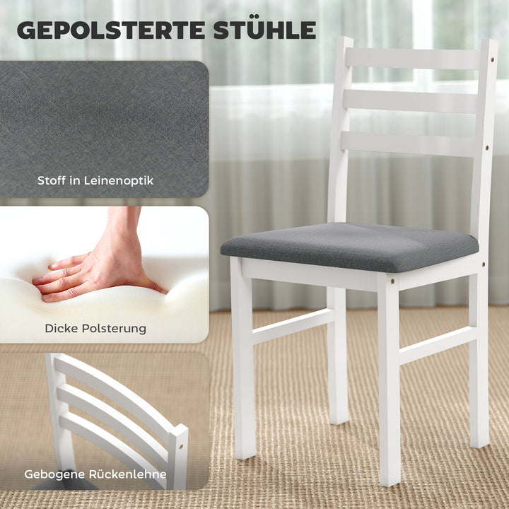 3-delt spisebordsæt med 2 stole, køkkenbord til kompakte rum, polstrede stole, pladsbesparende, mdf, hvid