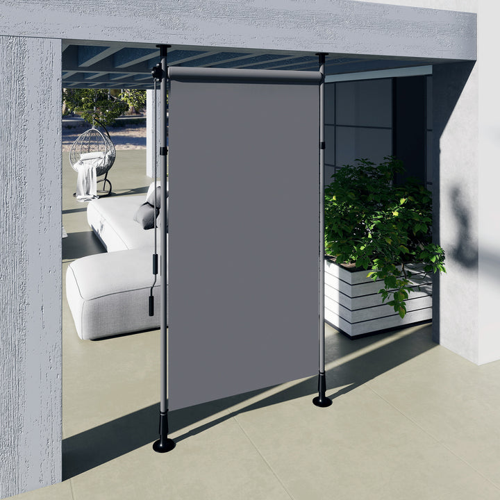 Fritstående markise, justerbar længde, borefri montering, aluminiumsramme, 1,5 x 2,2-3,1 m, mørkegrå