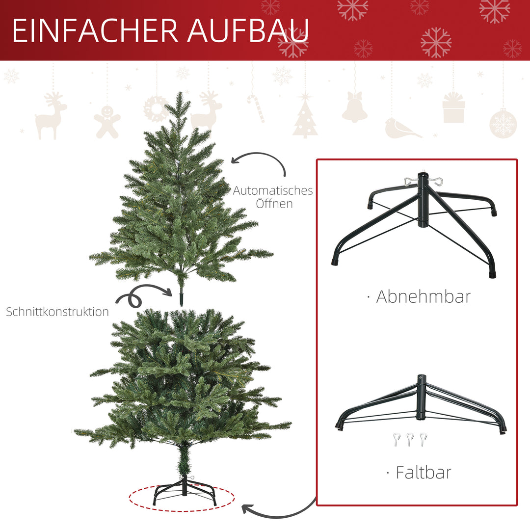 Kunstigt juletræ 150 cm, kunstigt grantræ med 444 spidser, 3 forskellige bladformer, flammehæmmende, med metalfod til indendørs brug