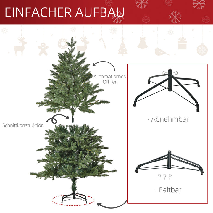 Kunstigt juletræ 150 cm, kunstigt grantræ med 444 spidser, 3 forskellige bladformer, flammehæmmende, med metalfod til indendørs brug