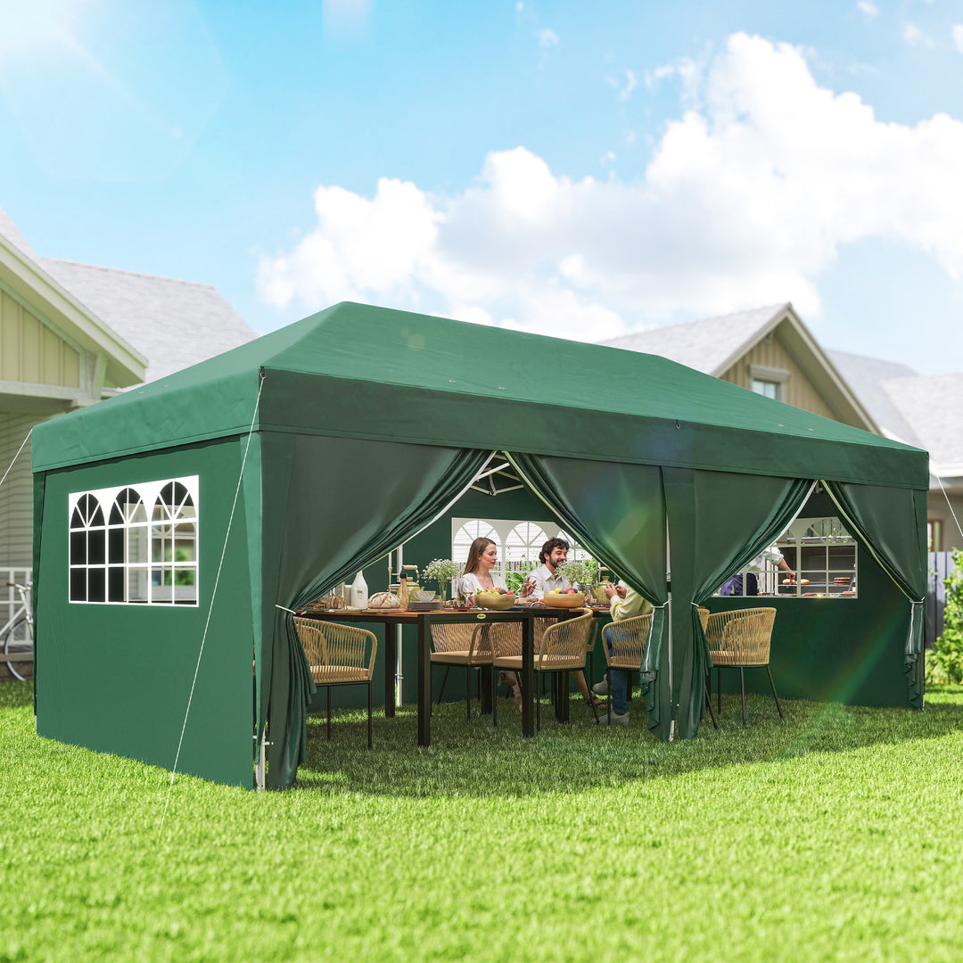 Pavillon ca. 6x3m, robust, vintersikker pop-up-foldepavillon med vindue, lynlåsdør, sidepaneler og UV-beskyttelse