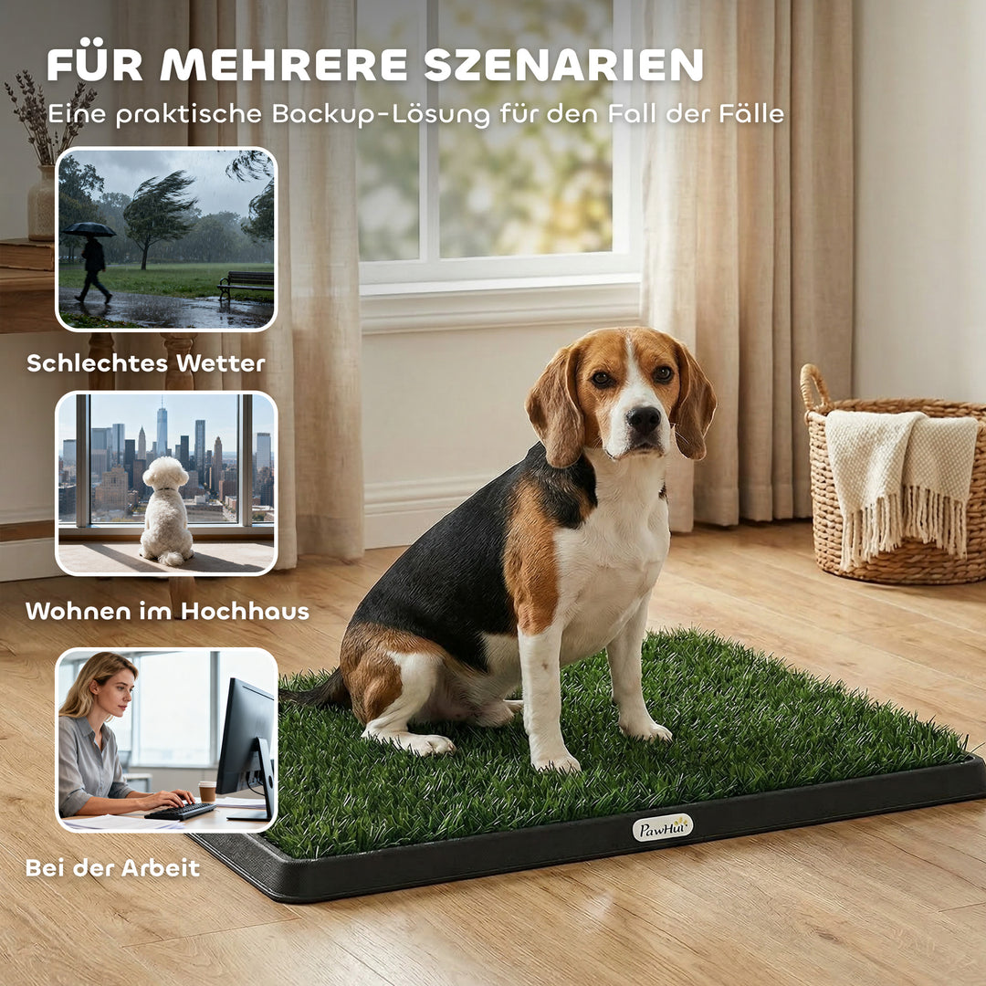 Hundetoilet 76 x 50,5 cm, hundetoilet med 2 vaskbare kunstgræsmåtter, hvalpetoilet til hunde til altan og hjem, sort+grøn