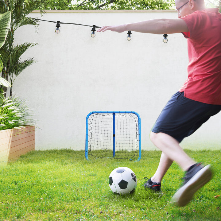 Fodbold reboundernet, foldbart, rebound wall, justerbar i 5 niveauer, metal, 78 x 84 x 65-78 cm, blå