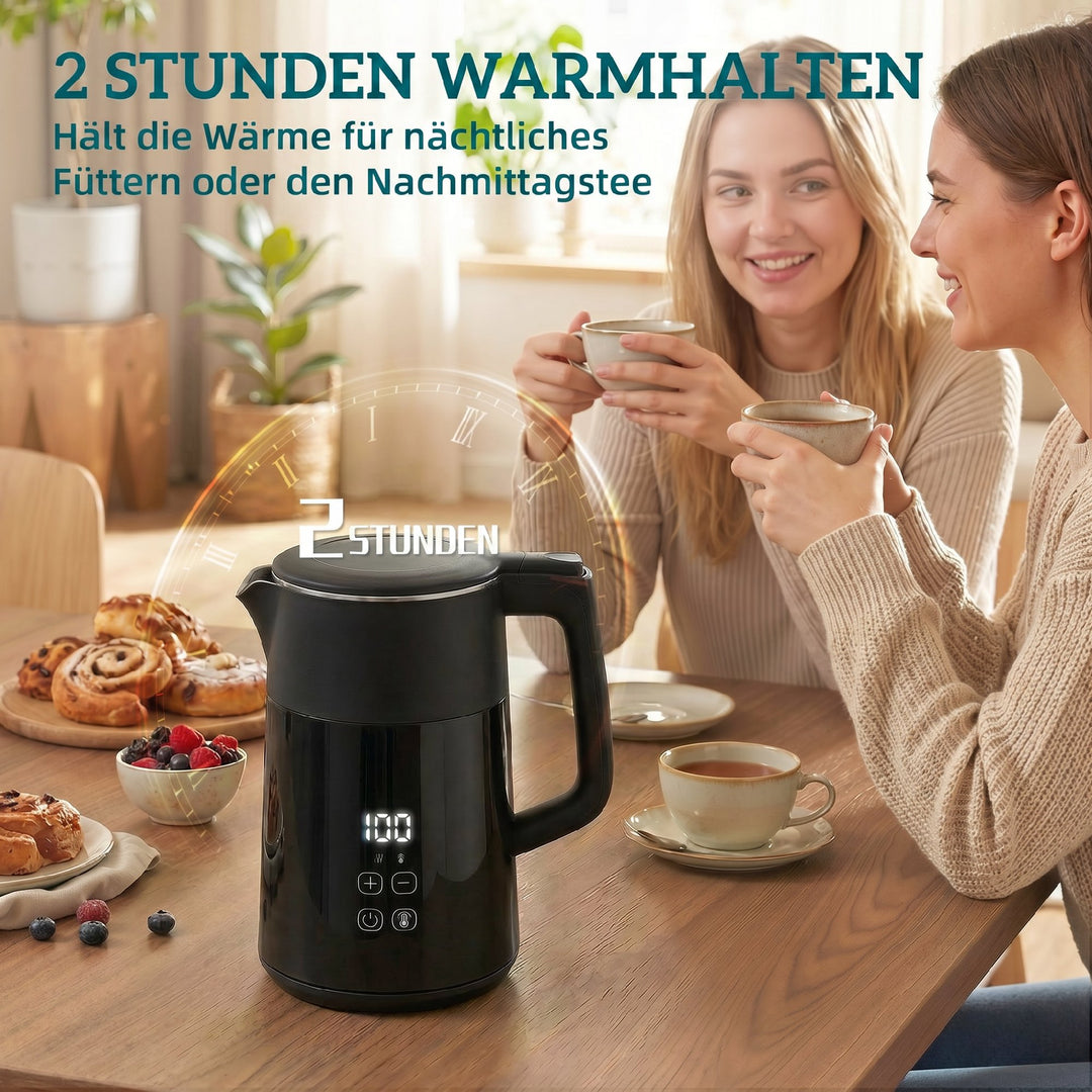 Elkedel, 1,7L, hurtigkogende, 2200W, med LED-display, varmholdningsfunktion, tørkogningsbeskyttelse, PTFE-fri