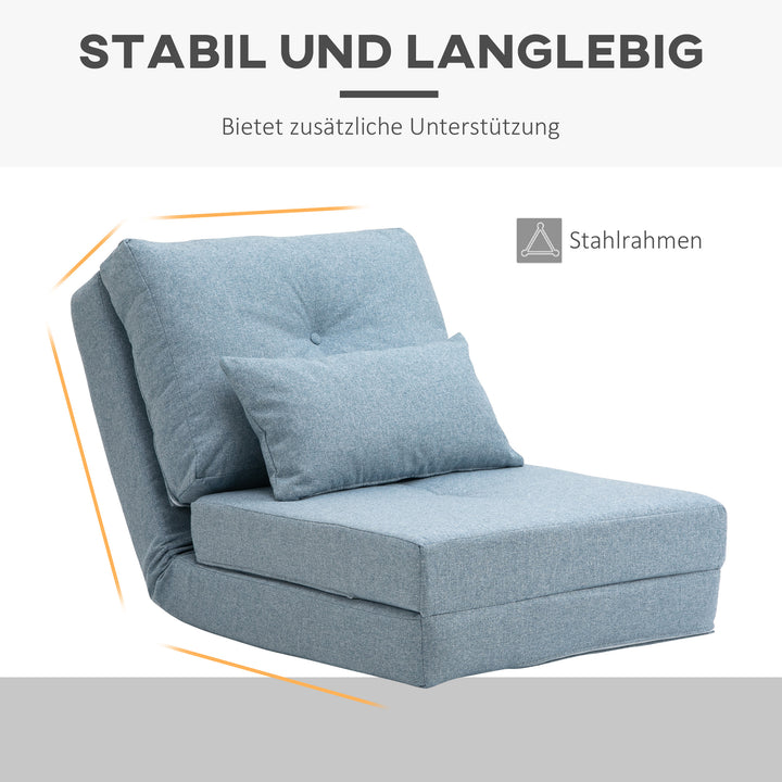 Gulvstol foldmadras liggeunderlag, 2-i-1 design, aftagelig pude, 60 x 80 x 56 cm, himmelblå