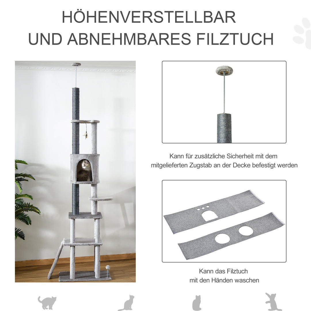 Kradsetræ lofthøjt klatretræ med kattelegetøj sisal plys lysegrå højdejusterbar 60 x 40 x 225-255 cm