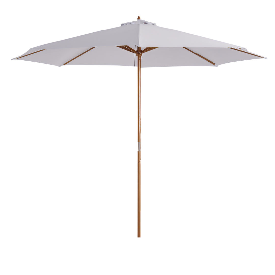 Parasol Ø 300 cm, parasol med UV-beskyttelse, træparasol til balkon, stabil strandparasol, markedsparasol, solbeskyttelse til strand, terrasse, have, hvid