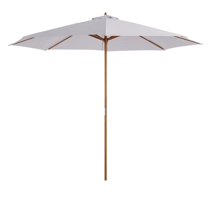 Parasol Ø 300 cm, parasol med UV-beskyttelse, træparasol til balkon, stabil strandparasol, markedsparasol, solbeskyttelse til strand, terrasse, have, hvid