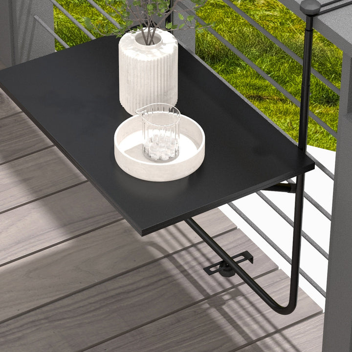 Balkonbord, til gelændere 6-15 cm tykt, justerbart, foldbart, rustfri metal, 62x60x85,5 cm, sort