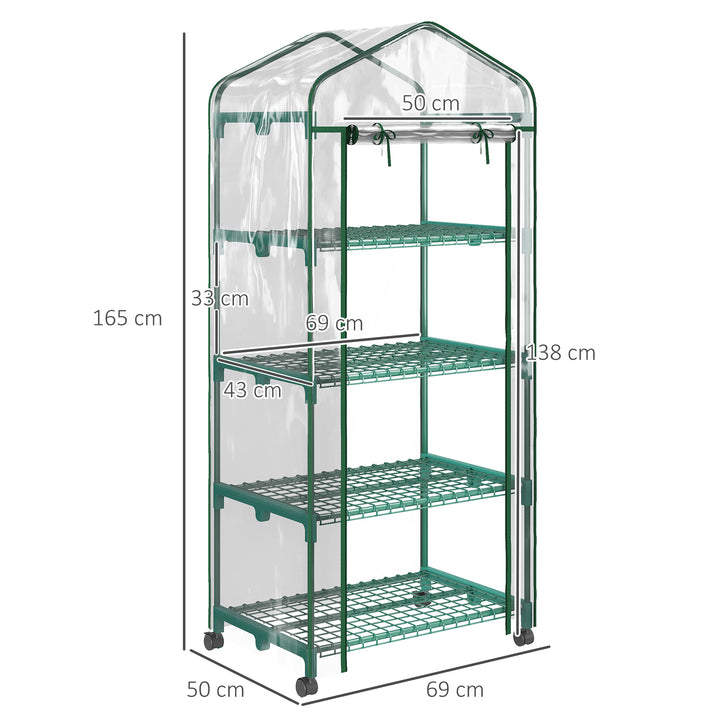 Foliedrivhus, drivhus, minidrivhus, plantehus, kold ramme, 4 hylder, 69 x 50 x 165 cm, transparent