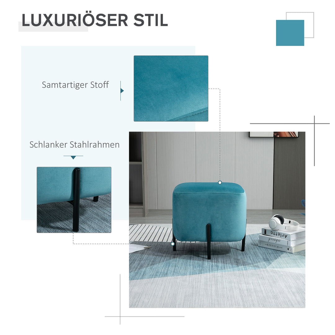 Fodskammel polstret polyester stålskum turkis 44,5 x 44,5 x 41,5 cm