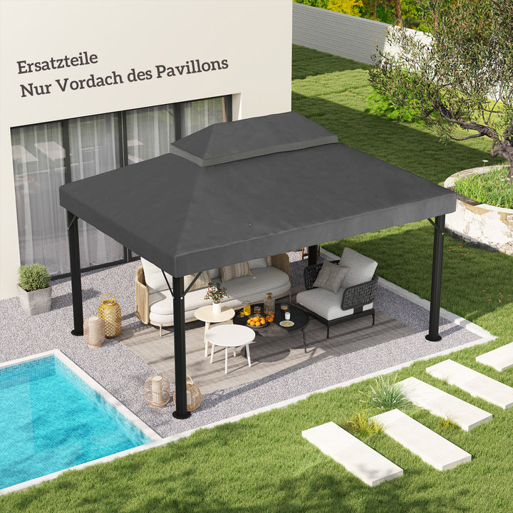 Pavillon-udskiftningstag, 3 x 4 m, udskiftningspresenning med drænhuller, polyester, solbeskyttelse, UPF30+, mørkegrå