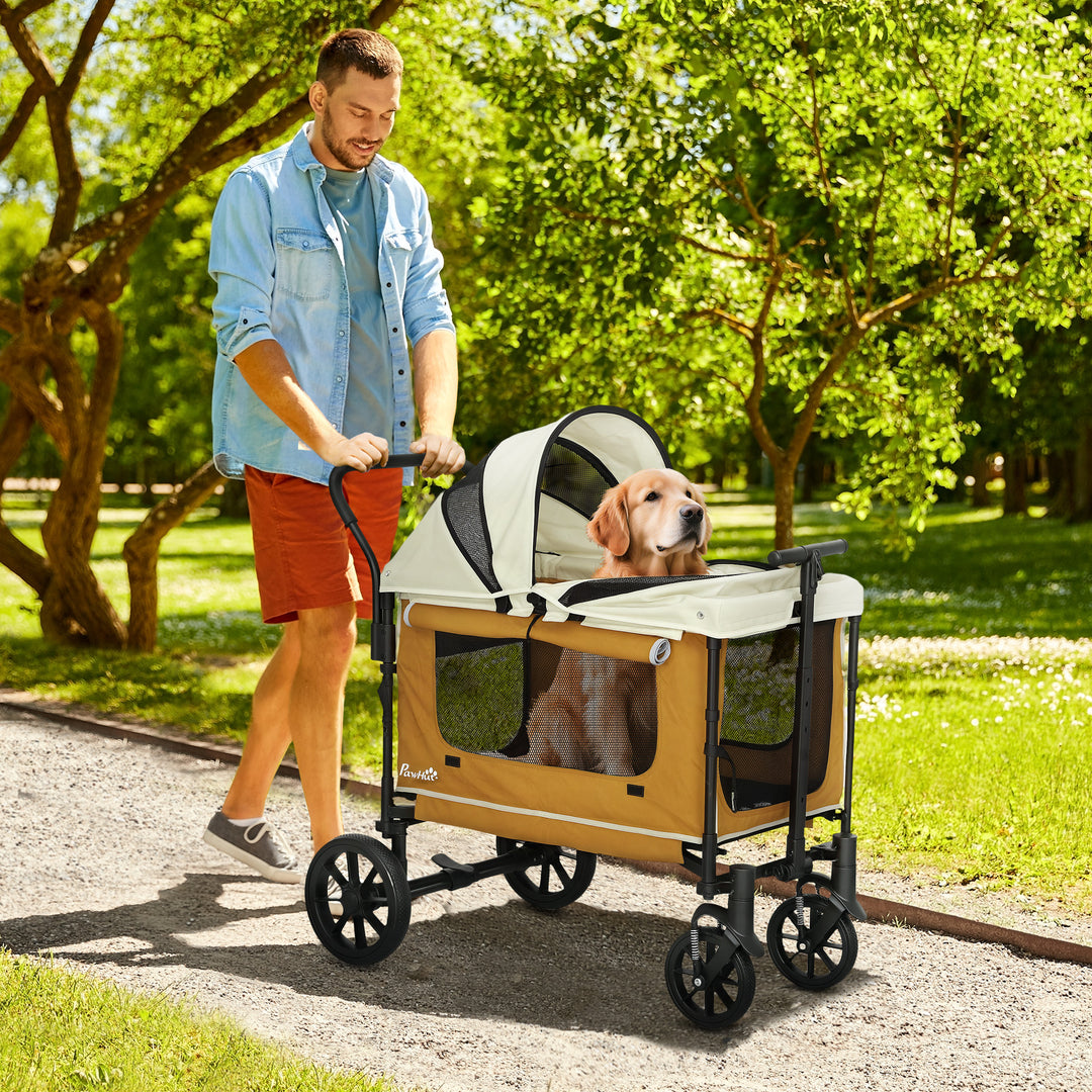 Hundeklapvogn sammenklappelig hundeklapvogn til hunde og katte op til 30 kg 110 x 65 x 102 cm brun