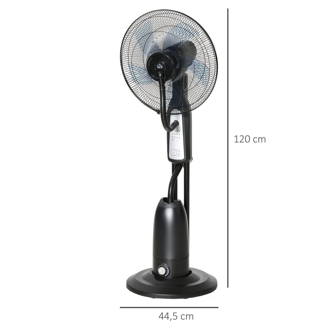 Sokkelventilator/luftfugter med 2,8L tank, 3 tilstande, fjernbetjening, bærbar, sort, Ø44,5 x 120 cm