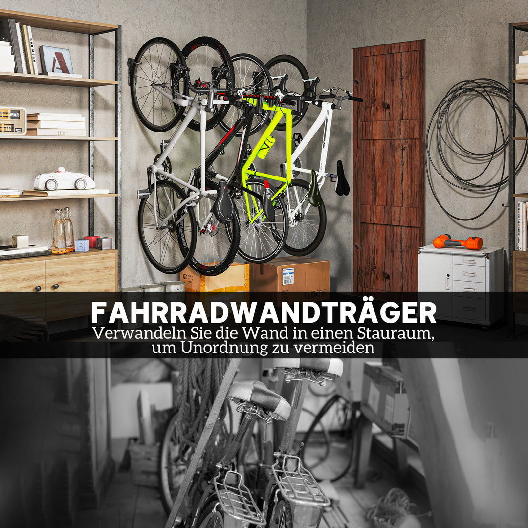 Sæt med 4 lodrette cykelvægbeslag med 30 kg lasteevne, foldbar til 4 cykler, sort