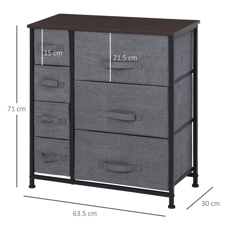 Kommode med 7 foldbare stofskuffer, fleece, metalramme, 63,5 x 30 x 71 cm, mørkegrå