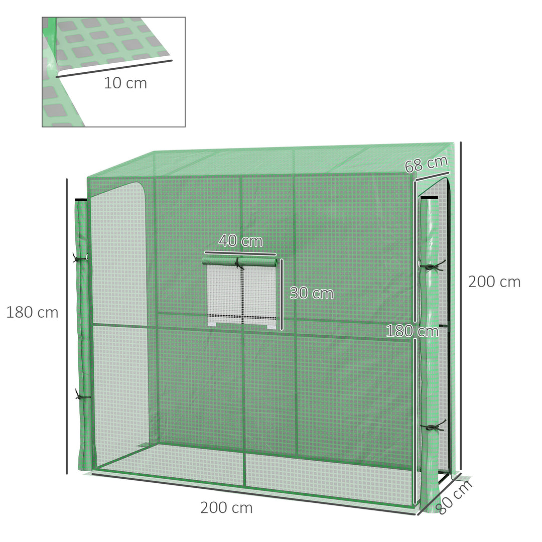 Lean-to drivhus med kold ramme, rulleporte, vejrbestandig, 200 cm x 80 cm x 200 cm, grøn