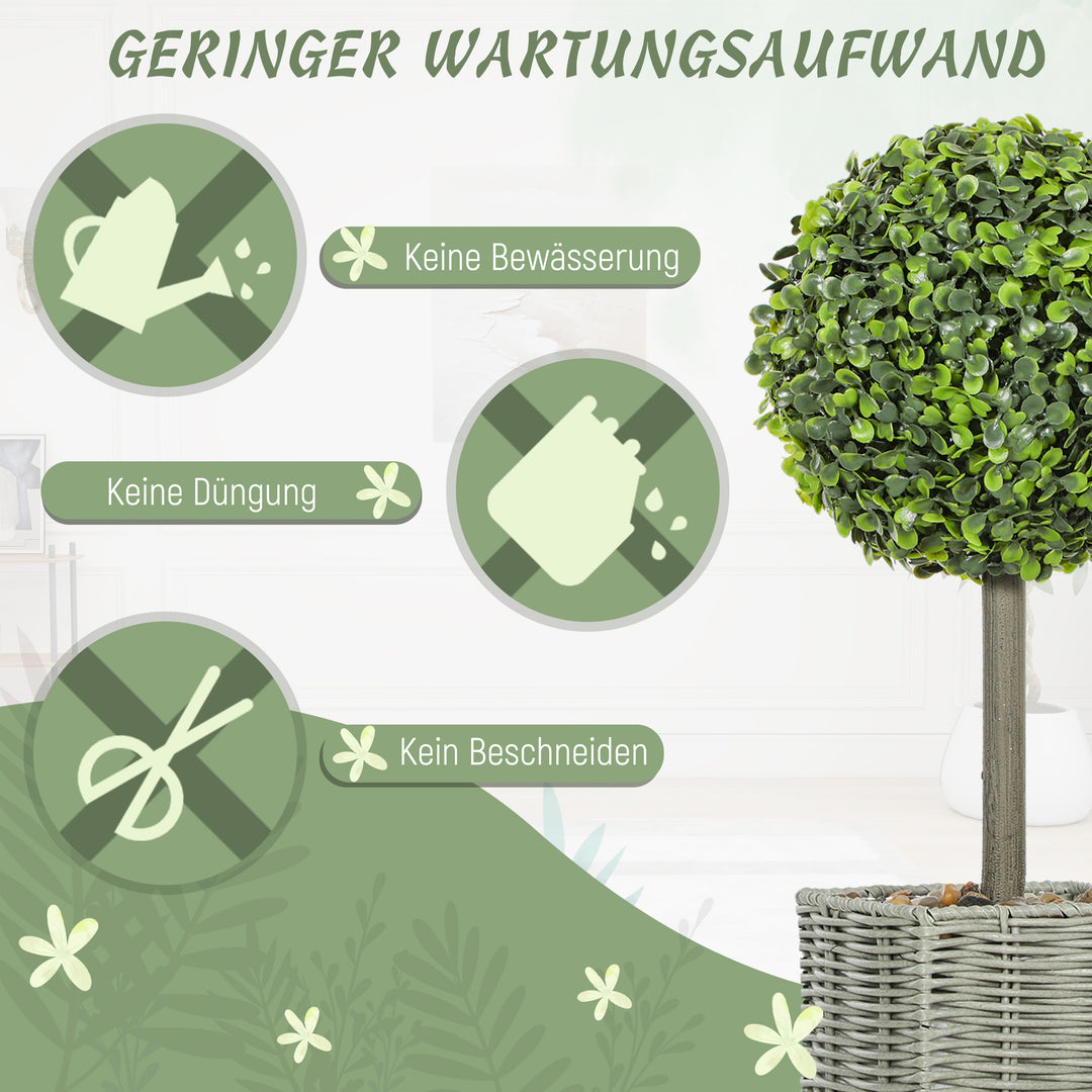Sæt med 2 kunstige planter, uv-bestandige kunstige træer i potter, egnet til indendørs og udendørs brug, plastik, cement, grøn