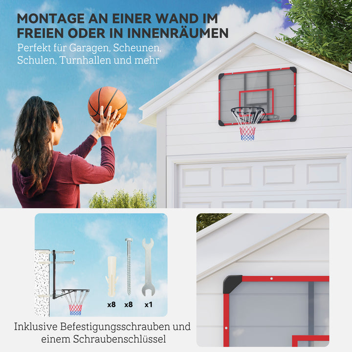 Vægmonteret basketballkurv, indendørs/udendørs, robust pc-bagplade, nylonnet, stålring, 113 x 61 x 73 cm