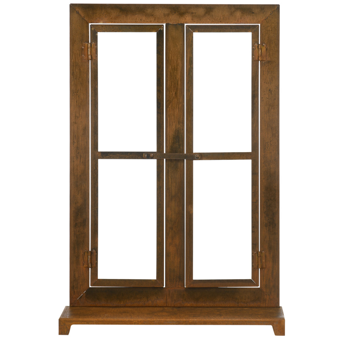 Dekorativ vinduesramme til haven, vintage design, 55 cm x 19 cm x 80 cm, metal, brun