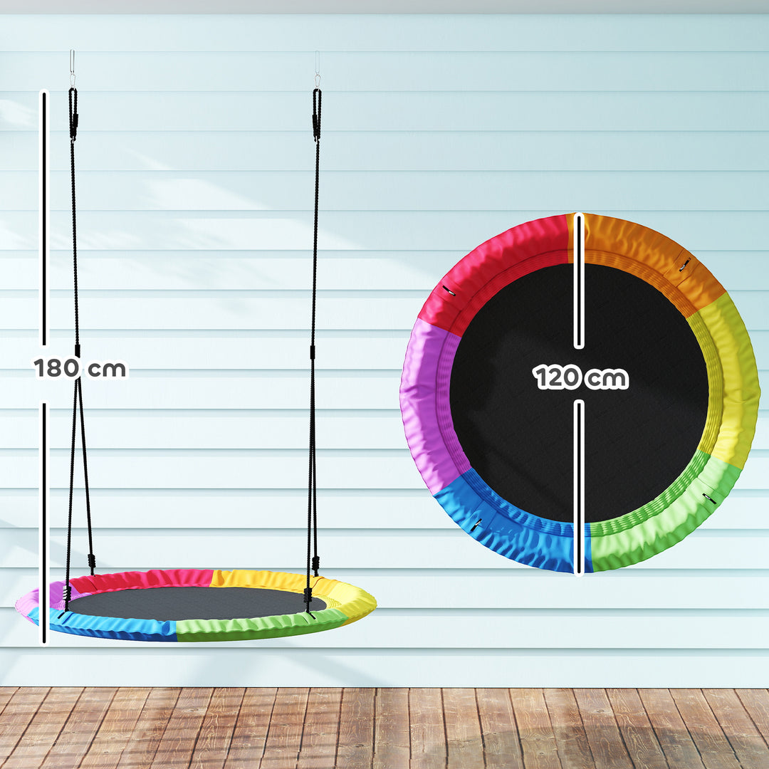 Redegynge, højdejusterbar, hængegynge Ø 120 cm, op til 300 kg, til børn i alderen 3-8 år, 120 x 120 x 180 cm, flerfarvet