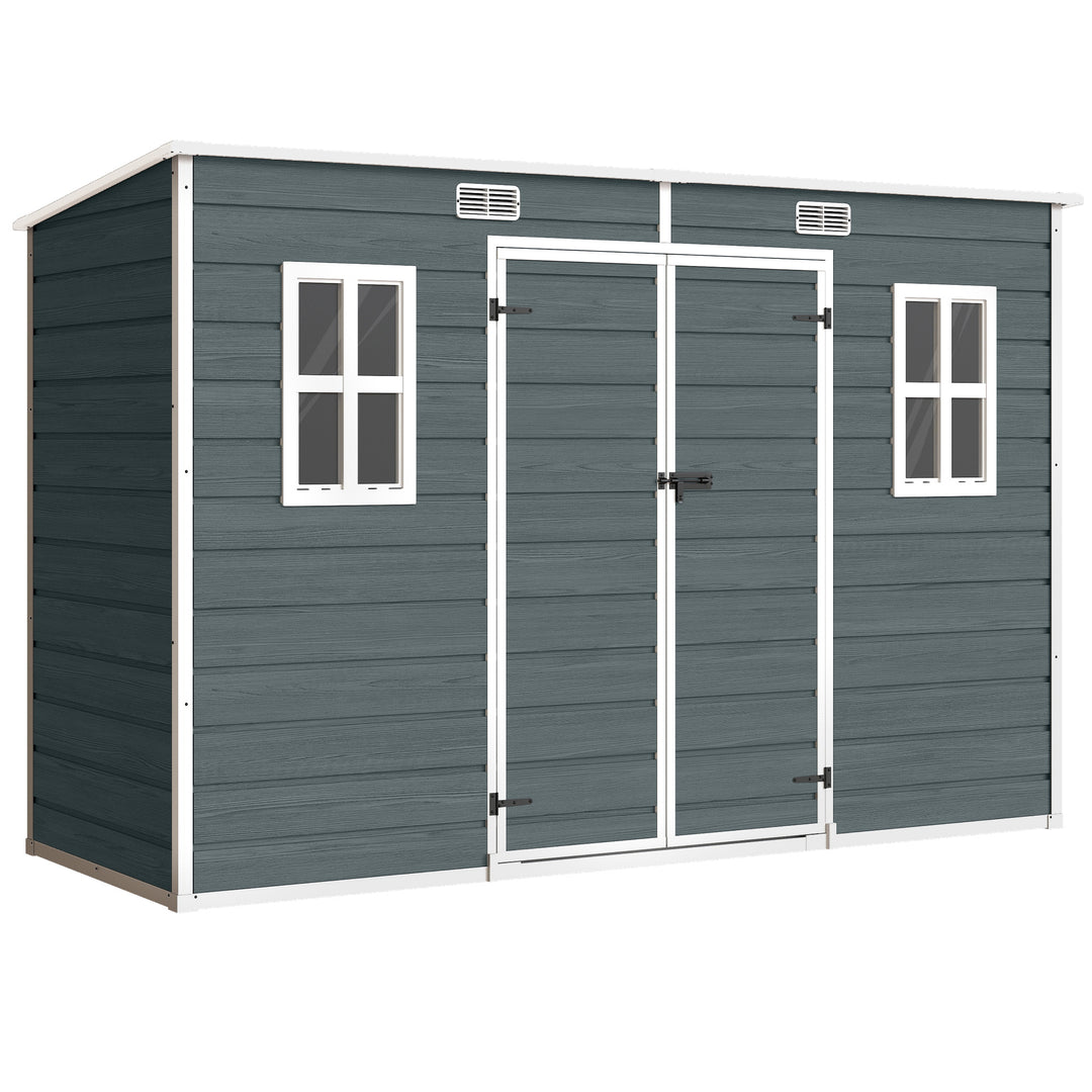 Haveskur 3,2m², redskabsskur med luttag, 303x123x197cm med vindue, aflåselig dør, ventilationsåbning, gulv