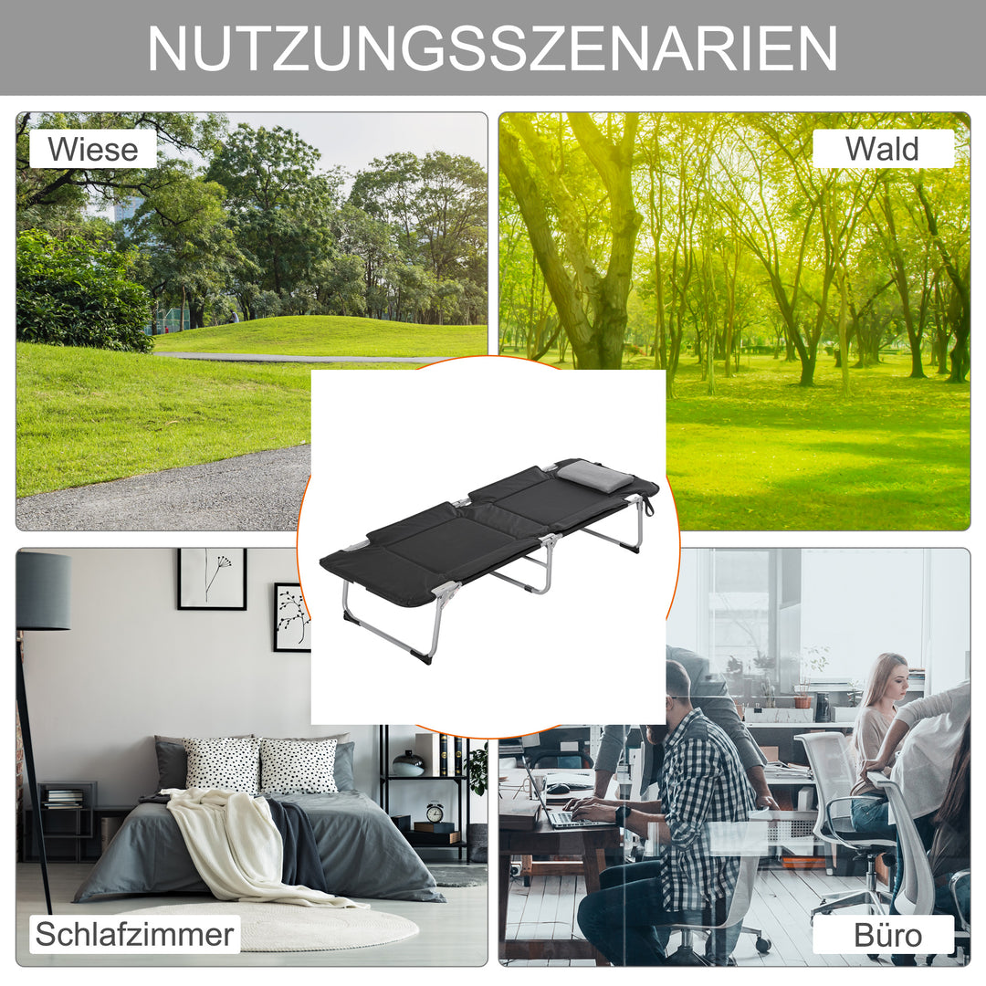 Campingseng, sammenklappelig seng med pude, camping liggestol til udendørs campingrejser, 183 x 66 x 33 cm