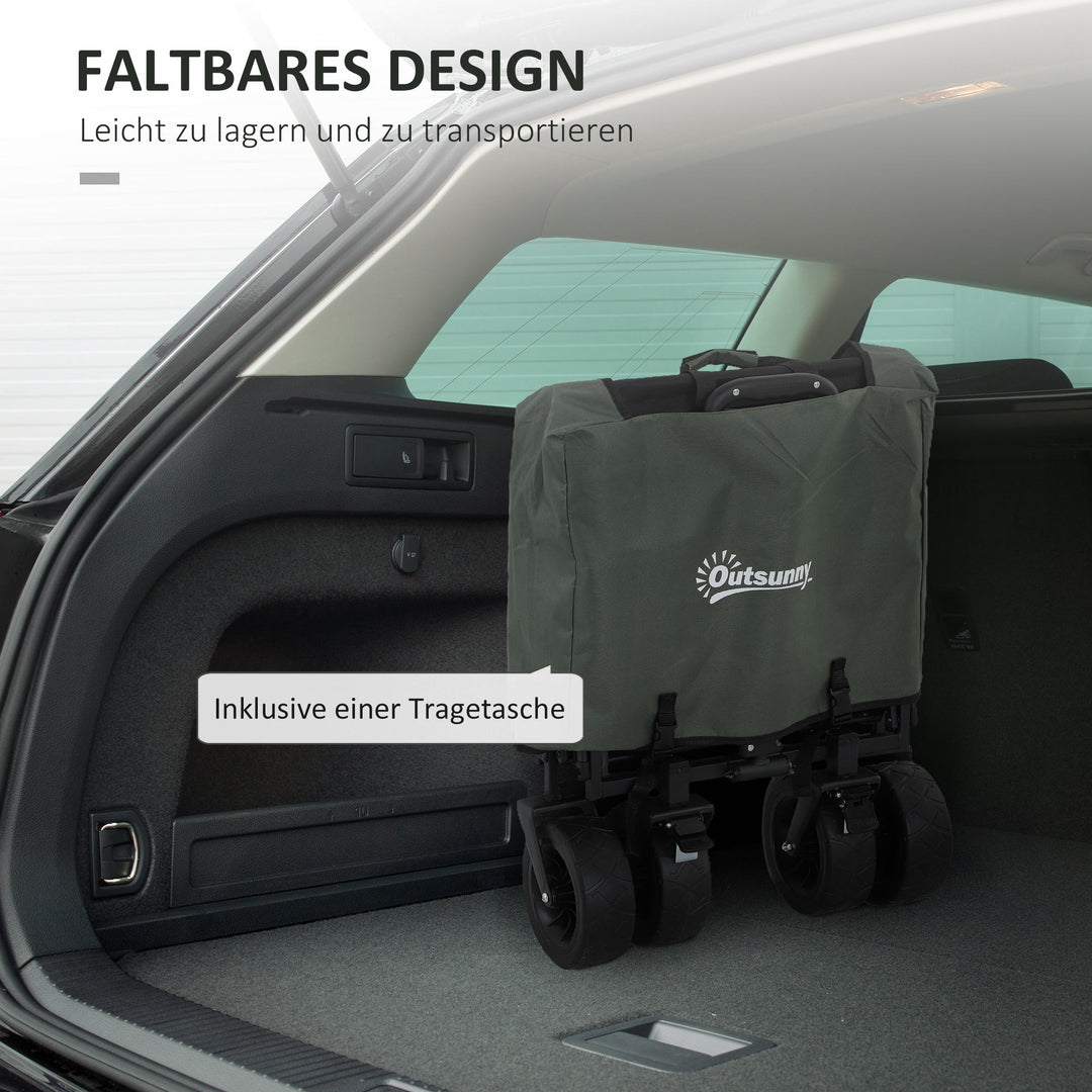 Havevogn 120 kg lasteevne, foldbar transportvogn med aftagelig presenning, håndtag, hjul 95 liter grøn