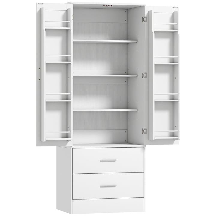 159 cm køkkenskab, justerbare hylder, 2 skuffer, til køkken, spisestue, spånplade, MDF, hvid