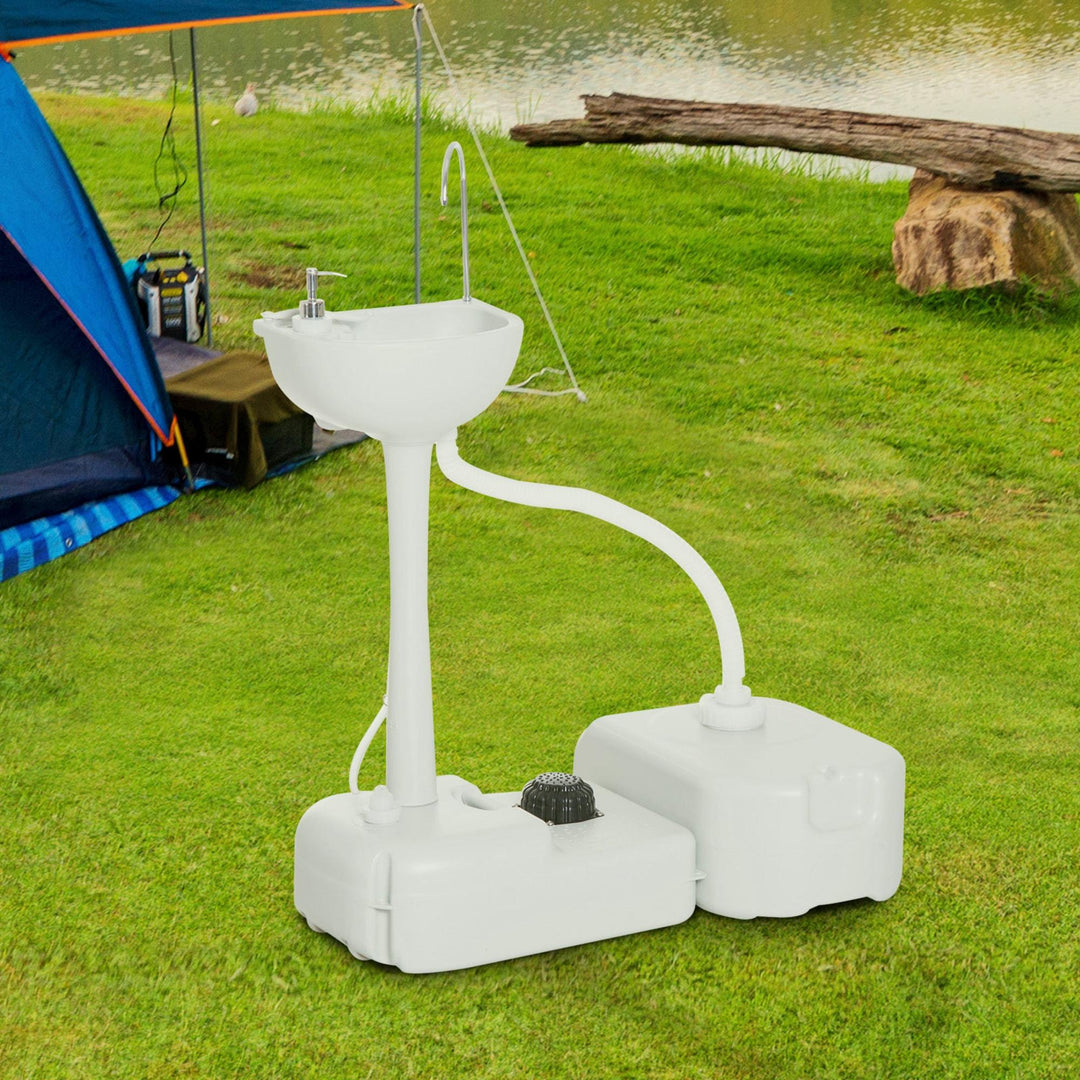 Campingvask med opsamlingsbeholder, sæbedispenser, 17L vandtank, bærbar, lysegrå