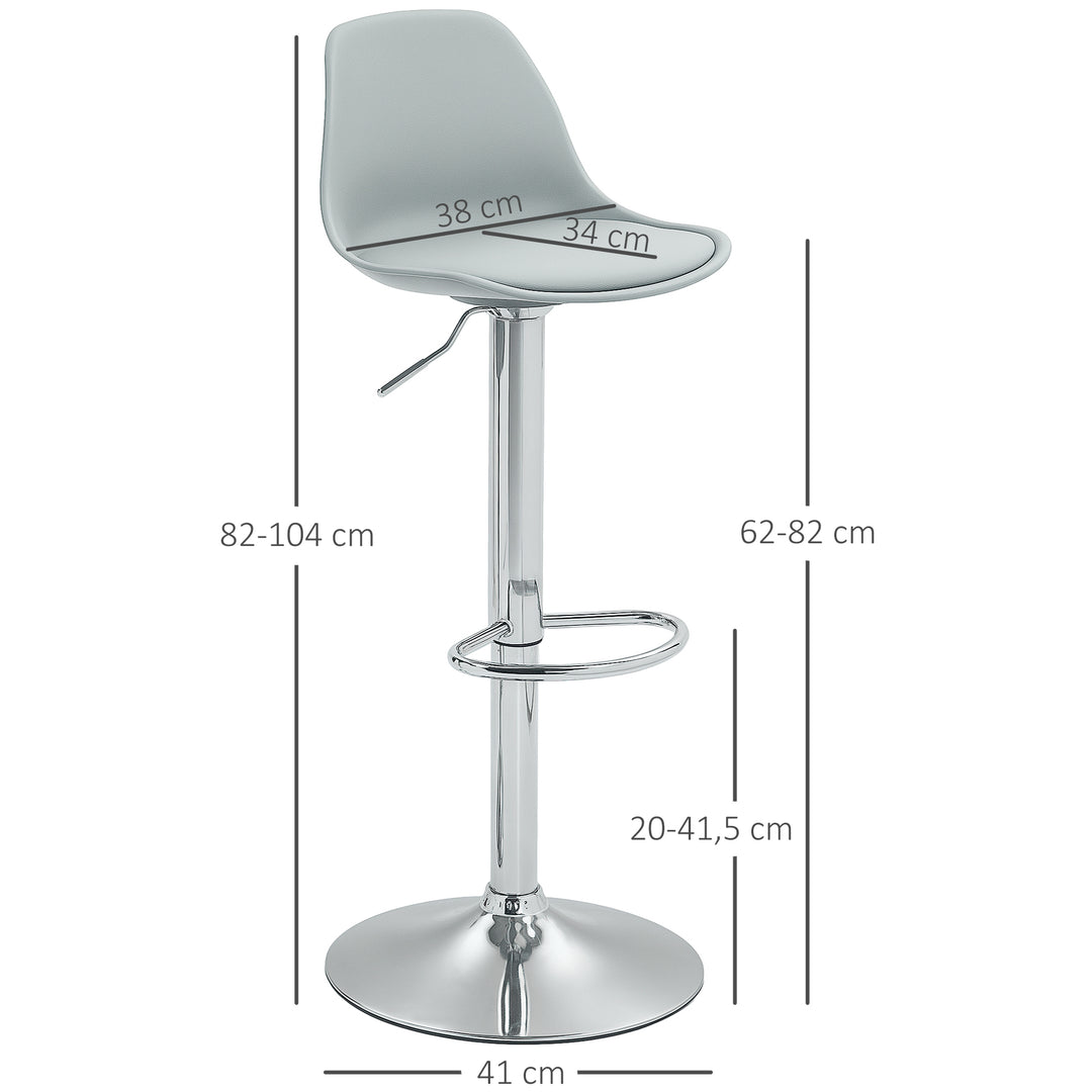 Sæt med 2 barstole, drejelige barstole med ryglæn, højdejusterbar, belastningskapacitet op til 120 kg, 42 x 38 x 82-104 cm, grå