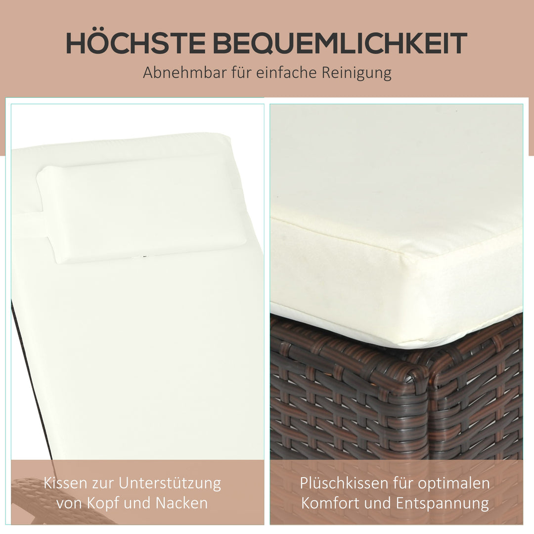 Havestol med hynde, justerbar ryglæn, metalstel, polyrattan, brun+creme, 200 x 73 x 103 cm