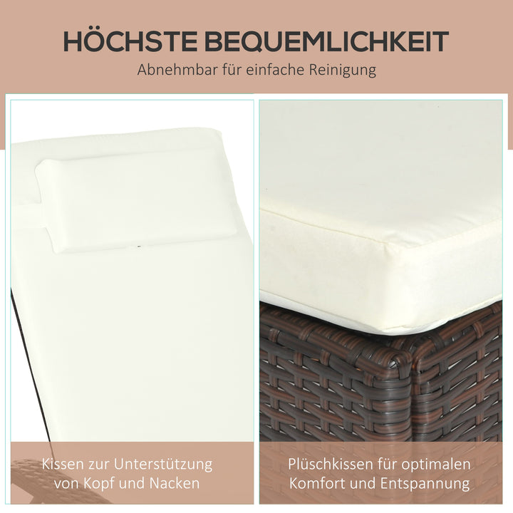 Havestol med hynde, justerbar ryglæn, metalstel, polyrattan, brun+creme, 200 x 73 x 103 cm