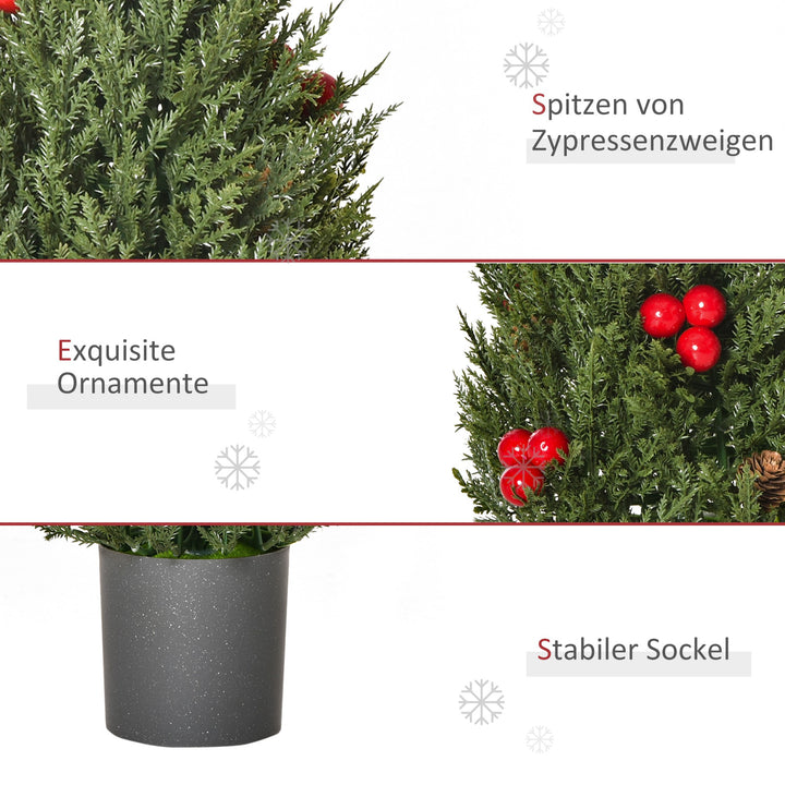 Mini juletræ med røde bær og kogler, inklusive plantekasse 27 cm x 27 cm x 47 cm, flerfarvet