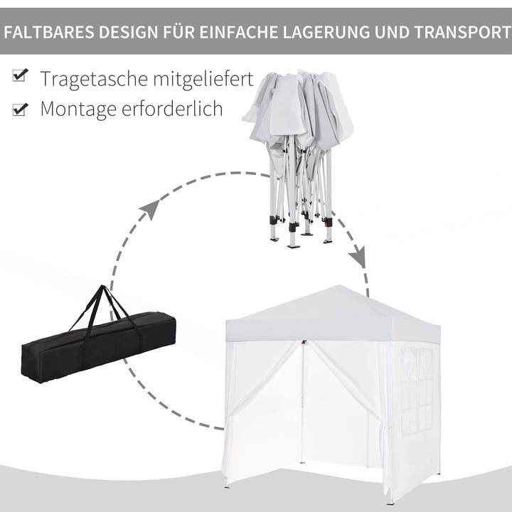 Foldbart pavillon, øltelt, 4 aftagelige sidepaneler, 2 vinduer, metalramme, 2 x 2m, hvid