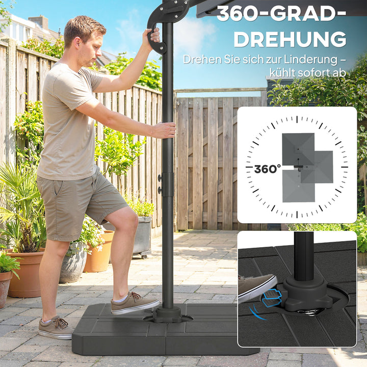 Aluminiums fritstående parasol Ø244cm, solskærm med håndsving, vandafvisende, 360° roterbar, mørkegrå