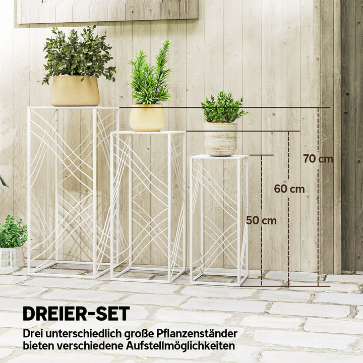 Sæt med 3 plantestativer, 50/60/70 cm høje, stabelbare metalplantestativer, hvide